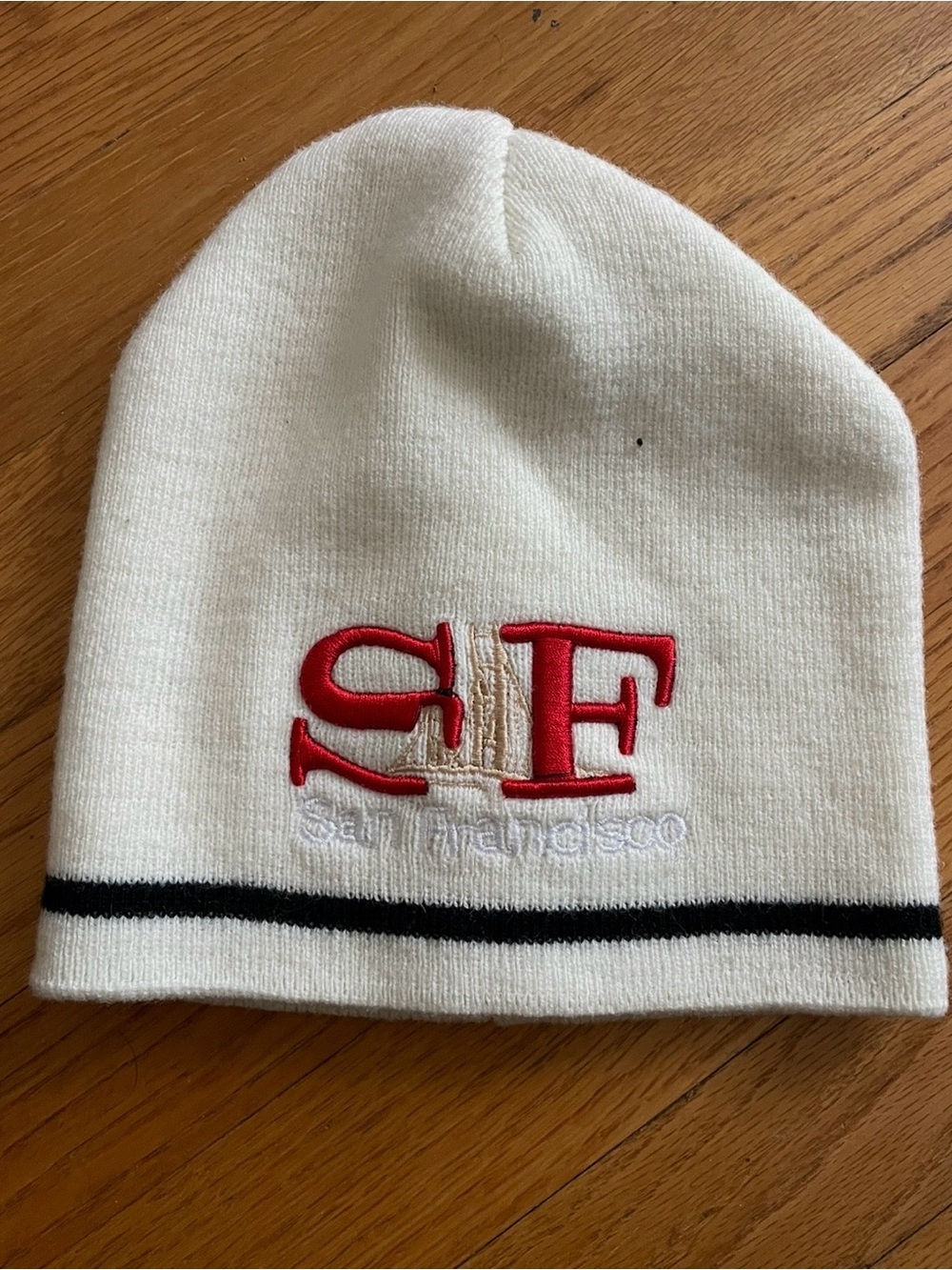 White Beanie with Red SF Embroidery